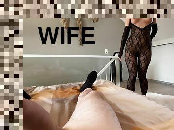 Wife In Business Look Catsuit Patent Leather High Heels Trains Cock Riding