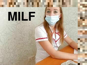 infirmière, bureau-office, amateur, médecin, milf, ejaculation-interne, masque