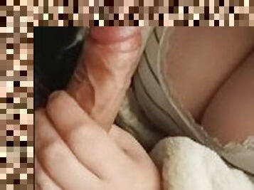 Cute HUGE TITS teen sucks dick and gets TITS covered with cum!