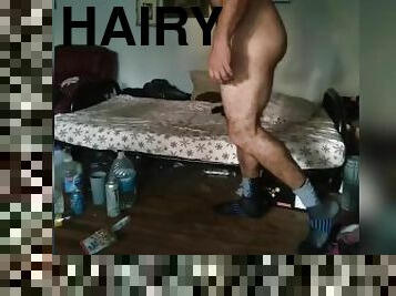 Hot Hairy Bodybuilder Jerking Off Big Dick On Bed and Close Up