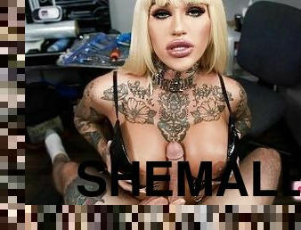 shemale, pov, blondinė, 3d, tikrovė, tatuiruotė, kietas