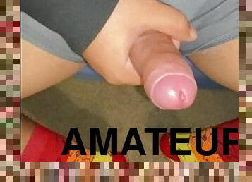 Playing with uncut cock (SLOW MOTION CUMSHOT)