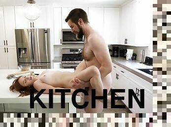 True sex sensations in the kitchen with stepdad fucking her like a bull