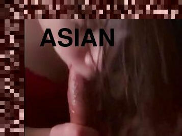 Asian long blowjob and handjob red nightgown licks cum out