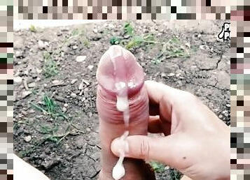 Outdoor masturbation with huge thick cumshot