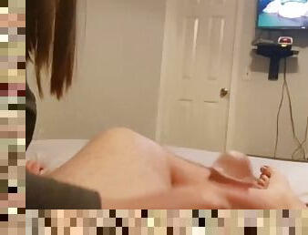 Babysitter catches boss watching porn and makes him cum