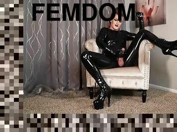 masturbation, amateur, ejaculation-sur-le-corps, fétiche, latex, maîtresse, domination, bottes, femme-dominatrice