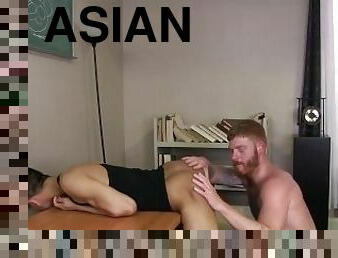 asien, anal-sex, blasen, immens-glied, schwer, homosexuell, tief-in-die-kehle, tattoo, glied, raue