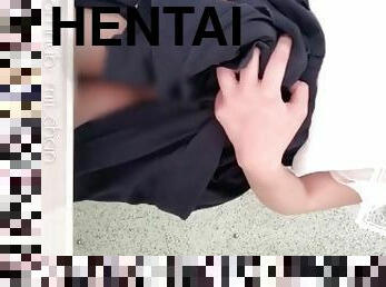 cul, poilue, masturbation, public, chatte-pussy, japonais, toilette, hentai