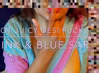 Hot Juicy Desi Anal Babe in Pink and Blue Saree - Subscribe for  FREE!