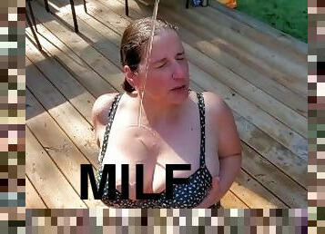 Hot milf wife gets her curvy body drenched in water showing off her new bathing suit Stacey38G