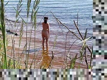 nudist, öffentliche, russin, dilettant, babe, erotisch-mutti, selbst-gefertigt, strand, spitzel, blinkt