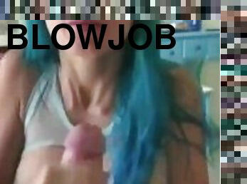 Blue hair babe cum in mouth