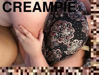 röv, storatuttar, pappa, fitta-pussy, amatör, hardcore, creampie, par, bbw, knubbig