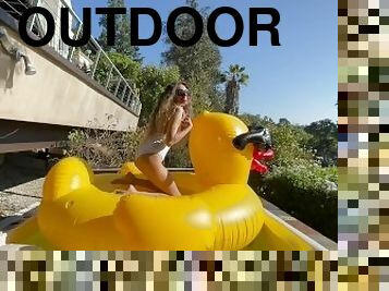 Banksie Ducking Around w/ a Big Inflatable Duck