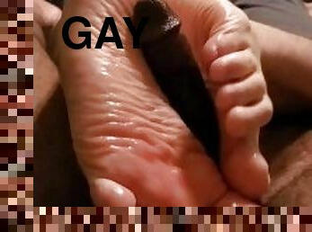interracial, gay, pieds, ejaculation, fétiche, lait, branlette-avec-les-pieds, blanc, orteils