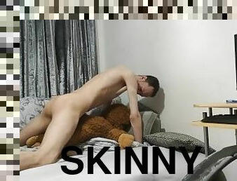 Skinny teen riding his hairy teddy bear in different positions
