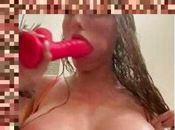 Fucks huge dildo Ill I squirt in my neighbors bathroom