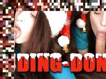 Deep Christmas Blowjob with Bells from Juicy Brunette