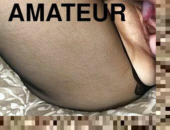 orgasme, chatte-pussy, amateur, jouet, couple, bas, gode, par-voie-orale, bout-a-bout, humide