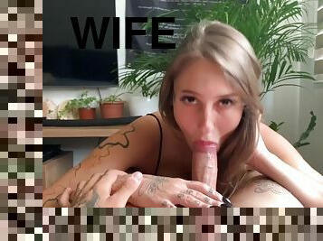 Smoking hot wife sucks dick before date, ends with cum in mouth/ facial POV Only fans link in bio