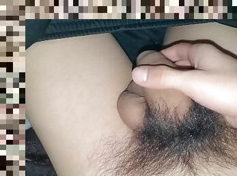 Straight guy in bed showing dick solo