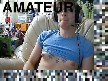 trans girl femboi plays halo with her tits out