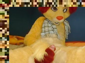 Lion fursuiter moans and cums