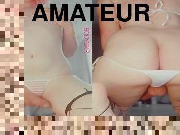 cul, amateur, ejaculation-sur-le-corps, ados, jouet, française, blonde, chevauchement, gode, bout-a-bout