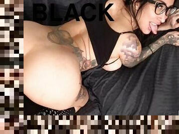 Black-haired babe Lily Lane takes thick dick while wearing glasses, huge tits + round ass
