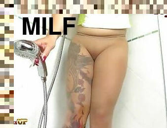 Redhead MILF pornstar Mary Rider is super excited of her new tan pantyhose. She has them on without