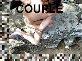 Couple having Sex Outdoors in a Dolmen in the Woods
