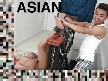 asiático, amateur, chorro-de-corrida, gay, sadomasoquismo, pies, atada, fetichista, bondage, gay-joven