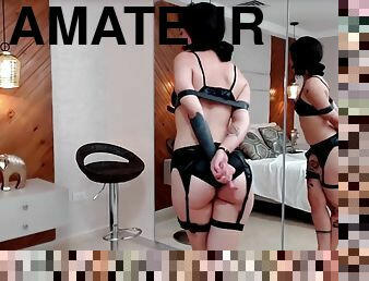 mėgėjai, bdsm, internetinė-kamera, raiščiai, brunetė, tatuiruotė