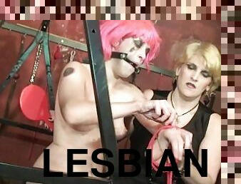 Ugly BDSM 5! Mistress Megan torments pink wig lesbian kinky bitch in dungeon with cigarettes and ho