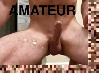 masturbation, amateur, ejaculation-sur-le-corps, gay, secousses, ejaculation, solo, musclé, tatouage, bite