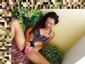 FACE SITTING(funny pillow) and Pink TOY masturbation at my balcony