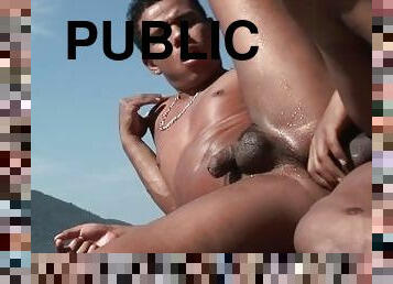 public, anal, fellation, ejaculation-sur-le-corps, gay, branlette, plage, chienne, pute, musclé