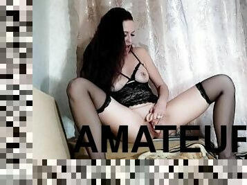 masturbaatio, pillu-pussy, amatööri, anaali, typykät, lelu, pitkät-sukat, alusasut, kaunis, dildo