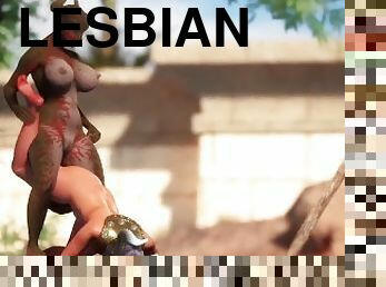 Lesbian Dragon Girl tail fucks Dragon Girl