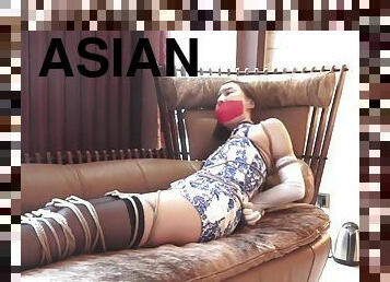 asiatique, japonais, bdsm, bas, fétiche, solo, bondage, brunette