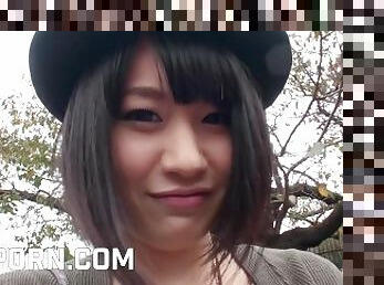 Hot japanese girl +18 use sex toys in a park on Tokyo