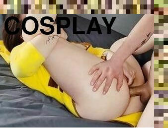 Babe in pikachu cosplay gets pussy and anal fucked hard and covered in cum