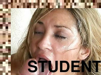 Blonde Student Doing Video Project Gets Instantly Mouth Fucked