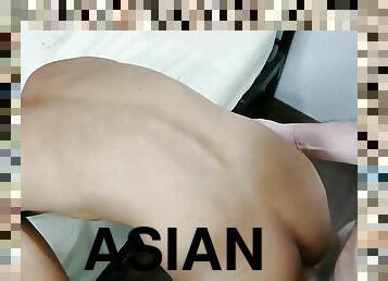 Doggystyled Asian twink fucked in ass by hairy DILF 