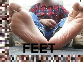 pieds, ejaculation, fétiche, solo, jeans, bottes