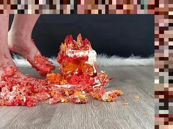 Fire cake, messy cake smoosh with my feet