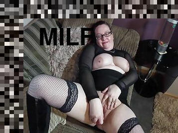 Milf Playing With Pussy In Transparent Top, Stockings And Knee Boots