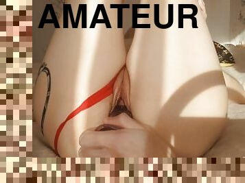 cul, orgasme, chatte-pussy, amateur, jouet, maison, couple, point-de-vue, pute, serrée