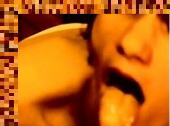 jerking off onto tongue, cum in mouth
